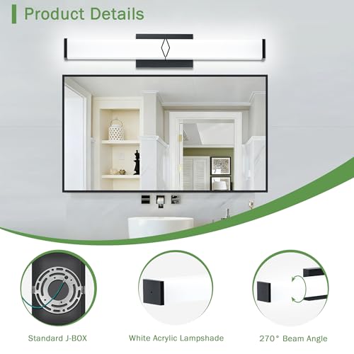 32 Inch Bathroom Vanity Light 3200LM, 5700K Daylight White Modern Bathroom Light Dimmable, AC 120V 36W Matte Black LED Vanity Lighting Fixtures Wall Sconce ETL Certified, 1Pack - color: Matte Black-5700K, size: 32 INCH