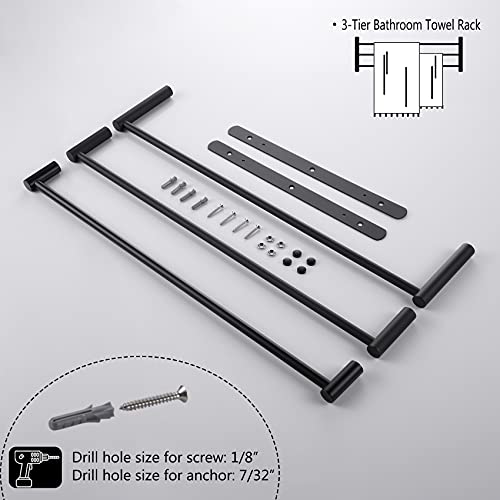 KOKOSIRI Bath Towel Bars Matte Black Bathroom 3-Tiers Ladder Towel Rails Wall Mounted Towels Shelves Rack Stainless Steel, B5002BK-L24 - color: Black, size: 24-Inch