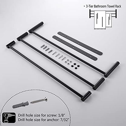 KOKOSIRI Bath Towel Bars Matte Black Bathroom 3-Tiers Ladder Towel Rails Wall Mounted Towels Shelves Rack Stainless Steel, B5002BK-L24 - color: Black, size: 24-Inch