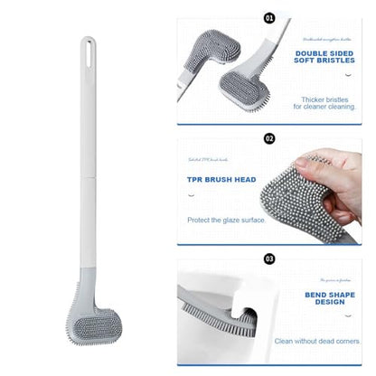 Toilet Brush, Long Handle Golf Toilet Brush with Holder 360° Deep Cleaning Flexible Silicone Toilet Cleaner Brush Wall Mounted for Bathroom (2Pcs White Brush) - color: 2pcs White Brush