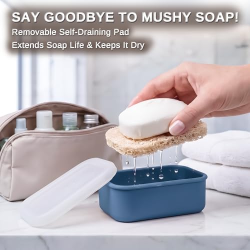HighHerz Compact Leak Proof Silicone Travel Soap Case with Draining Tray - Portable Bar Soap Container - 2026 Upgrade Travel Essentials for Camping, Gym & Shower (Clear Blue) - color: Clear Blue
