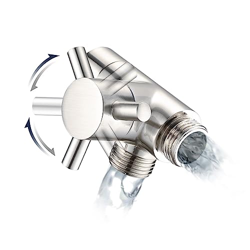 PDPBath Brass 3 Way Shower Arm Diverter Valve for Handheld Shower Head and Fixed Shower Head, G1/2 Universal Connection - Brushed Nickel - color: Brushed Nickel-1
