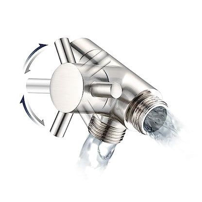 PDPBath Brass 3 Way Shower Arm Diverter Valve for Handheld Shower Head and Fixed Shower Head, G1/2 Universal Connection - Brushed Nickel - color: Brushed Nickel-1