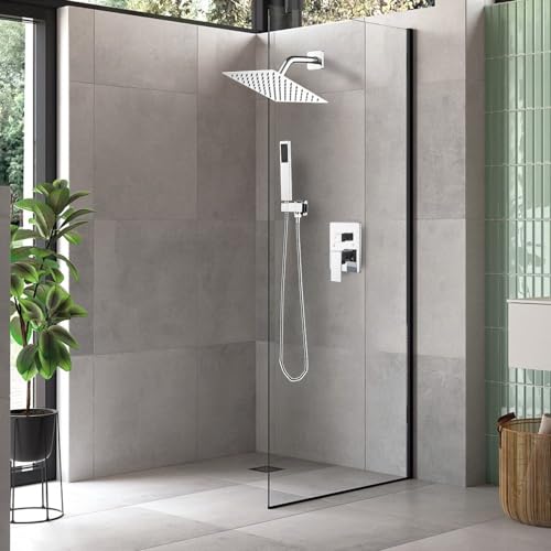 Chrome Shower System with High Pressure 8'' Rainfall Shower Head, Handheld Shower head, Bathroom Luxury Rain Mixer Shower Combo Set Wall Mounted Shower Faucet Rough-in Valve and Trim Kit - color: Polished Chrome, style: 8"- 2 Function