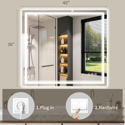 36"x40" LED Bathroom Mirror with Lights, Backlit + Front Lit, Anti-Fog, Lighted Bathroom Mirror for Wall, HD Shatterproof Tempered Glass, Dimmable, Memory Function (Horizontal/Vertical) - size: 40"L x 36"W