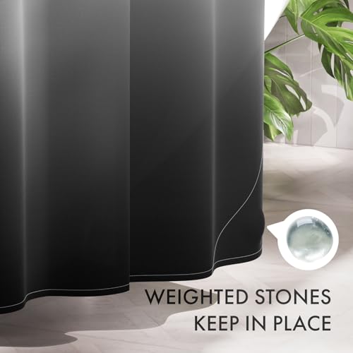 AmazerBath Long Shower Curtain, 72x78 Ombre Black Fabric Shower Curtain Set with 12 Shower Curtain Hooks, Farmhouse Cloth Black and White Shower Curtain, Washable Bathroom Shower Curtain Sets - color: A- Black Ombre +12 Metal Hooks, size: 72"W x 78"L (Pac