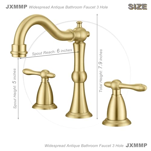 Antique Brushed Gold Bathroom Faucet 3 Hole, Widespread Bathroom Sink Faucet with Pop Up Drain and cUPC Supply Hose, Modern 2 Handle Vanity Faucet Gold JXM3073BG - color: Brushed Gold