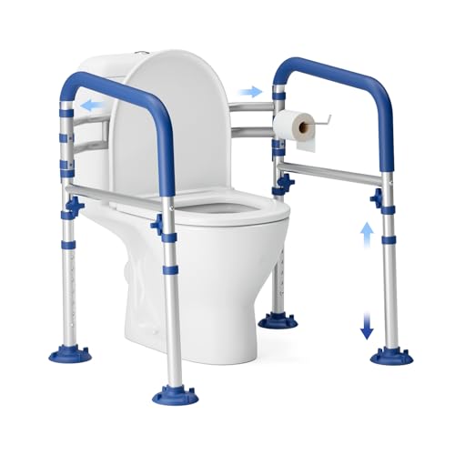 Foldable Toilet Safety Rails for Seniors, Height & Width Adjustable | Safety Frame & Toilet Handles for Elderly & Disabled, Fits Most Toilets, 350lb Capacity, Blue - color: Blue