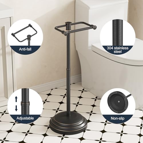 Bathroom Toilet Paper Holder Stand Oil Rubbed Bronze Roll Holder | Free Standing Pivoting Toilet Tissue Holder Adjustable Height (14 to 24 Inch) Stainless Steel Heavy Weighted Base - color: Oil Rubbed Bronze