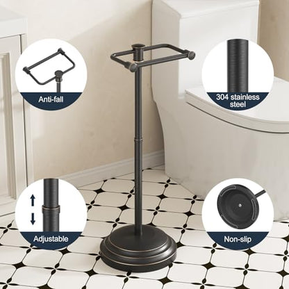 Bathroom Toilet Paper Holder Stand Oil Rubbed Bronze Roll Holder | Free Standing Pivoting Toilet Tissue Holder Adjustable Height (14 to 24 Inch) Stainless Steel Heavy Weighted Base - color: Oil Rubbed Bronze