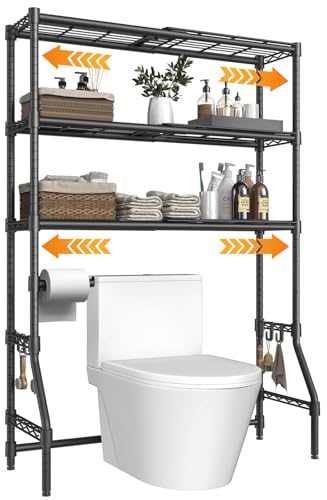 Over The Toilet Storage Rack with Expandable 3-Tier Adjustable Height & Width (22"-38") Bathroom Organizer Shelves Space Saver Above Toilet Over Washer and Dryer Shelf for Laundry Room