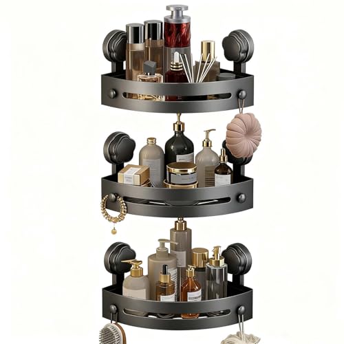 Corner Shower Rack - Three-Piece No-Drill Corner Shelf Set, Wall-Mounted Bathroom Storage Rack, Suitable for Bathrooms and Kitchens, with Drain Hole and Removable Plastic Shelves(3pcs)