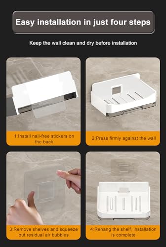 2 Pack Shower Soap Holder, Wall Mounted Soap Box Container, Bar Soap Holder with Drain for Shower, Bathroom, Kitchen(White) - color: White