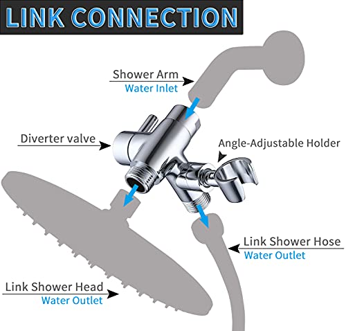 G-Promise Solid Metal Shower Head Diverter with Holder 3-Way | Spray Separately or Both, Adjustable-Angle Bracket, Anti-Leak, Smooth Knob Switch, Easy Install, Universal Replacement Part - color: Polished Chrome