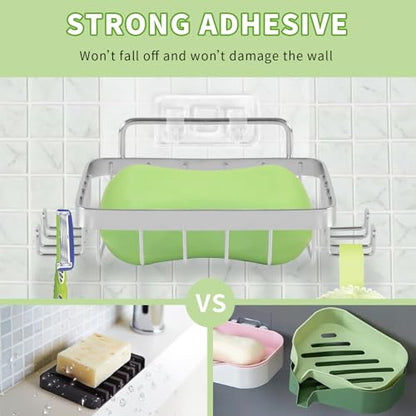 Carrie Joe Soap Dish Holder, No Drilling, 304 Rustproof Stainless Steel, Wall Mounted Soap Holder Soap Tray Bar Soap Sponge Holder for Bathroom & Kitchen - color: Silver