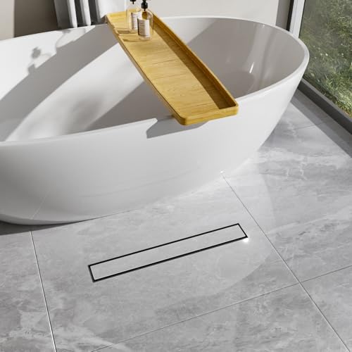 24 Inch Linear Shower Drain-Matte Black, with Tile Insert Grate | AISI 304 Stainless Steel Shower Drain, Rectangle Shower Floor Drain with Leveling Feet, Fits Bathroom & Balcony etc - color: Matte Black, size: 24 Inch