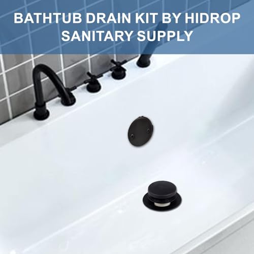 HIDROP Matte Black Tip Toe Tub Drain Trim Kit, 2-Hole Overflow Faceplate | 304 Stainless Steel and Brass, Universal Fine/Coarse Thread fit 1-3/8" or 1-1/2" Tub Drain, Bathtub Drain Conversion Kit - color: Black, style: 2 Holes