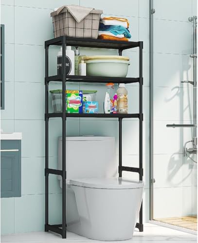 3-Tier Over the Toilet Storage, Metal Bathroom Shelve, Over Toilet Bathroom Organizer, Space Saver Bathrooms Shelve for Restroom Laundry Balcony, Black - color: Black