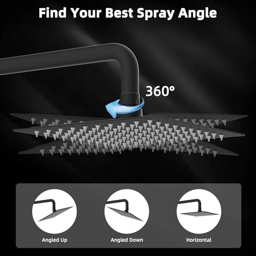 Hibbent All Metal 8 Inch Shower Head, High Pressure Stainless Steel Rain Showerheads, Bathroom Rainfall Showerhead with Ultra-thin Design, Adjustable Brass Ball Joint, Silicone Nozzles, Matte Black - color: Matte Black, size: 8 Inch