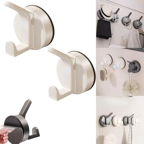 Suction Cup Hooks for Bathroom and Shower Wall - Strong Vacuum Towel Holder, Plastic Loofah and Sponge Hanger for Glass Door or Tile (Milk White, 2-Pack) - color: Milk White, size: 2 Pack
