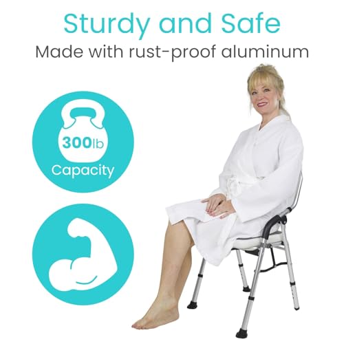 Vive Shower Chair for Elderly and Disabled - Folding Seat with Arms and Back - Foldable Bathroom Chairs for Sitting, Inside Shower - Portable for Travel - Fold Down, Collapsible, Compact & Comfortable | Foldable Bathroom Chairs for Sitting, Inside Shower