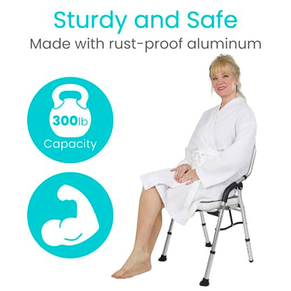 Vive Shower Chair for Elderly and Disabled - Folding Seat with Arms and Back - Foldable Bathroom Chairs for Sitting, Inside Shower - Portable for Travel - Fold Down, Collapsible, Compact & Comfortable | Foldable Bathroom Chairs for Sitting, Inside Shower