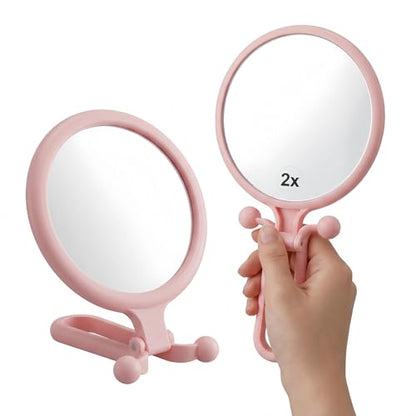 Magnifying Handheld Mirror Double Sided, Travel Makeup Hand Mirrors with 1X 2X Magnification, Small Hand/Desk Vanity Mirror (1Pc Pink) - color: 1pc Pink