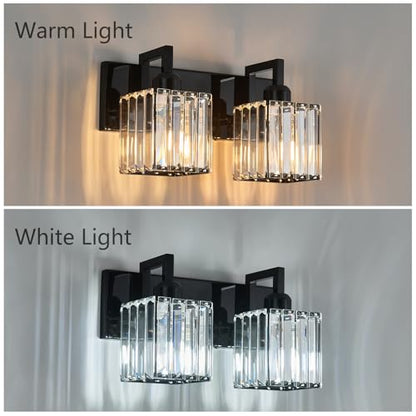 Modern Bathroom Vanity Light 2-Lights Plating Black Vanity Light Crystal Wall Light Bathroom Light Fixtures - color: Plating Black Crooked, size: 2-light