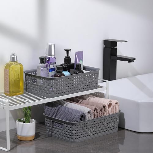 NETANY Plastic Storage Baskets - 8 Pack, Gray, Durable, Easy to Use, Flexible, Multi-Purpose, Ideal for Closets, Cabinets, Shelves, Countertops - color: Gray