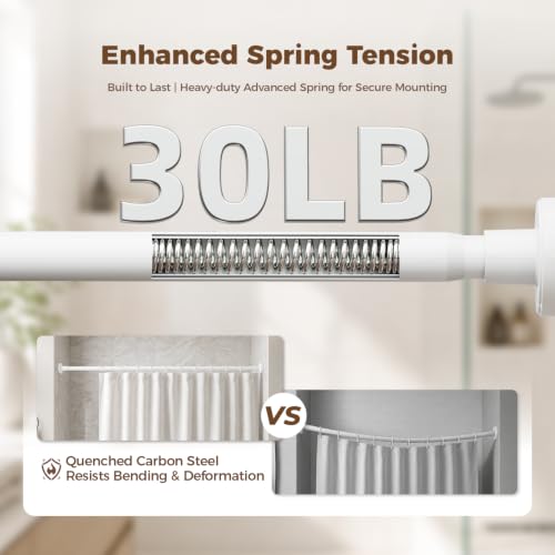 HYSEYY Heavy Duty Shower Curtain Rod,26-80inch Adjustable Tension Rod White | No Drilling Shower Rods for Bathroom, 1" Diameter Spring Tension Curtain Rod, Non Slip Rust Proof Curtain Rod for bathtubs - color: White