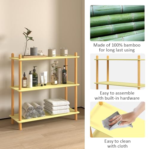3-Tier Bamboo Freestanding Shelf Unit, Versatile Open Shelf Display - size: 31.5''W 3-tier