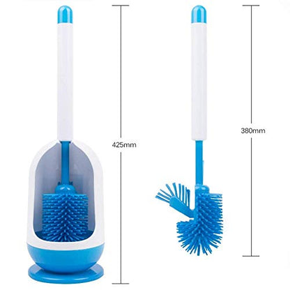 Compact Freestanding Plastic Toilet Bowl Brush and Plunger Combo Set with Holder - Caddy for Bathroom Storage Sturdy, Heavy Duty, Deep Cleaning Charcoal Gray/Brushed Stainless Steel