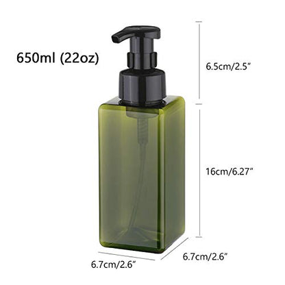 UUJOLY Foaming Soap Dispenser 650ml (22oz) Refillable Plastic Pump Bottle for Liquid Soap, Shampoo, Body Wash (2 Pcs) (Green) - color: Green, size: 22 oz (2 Pack)