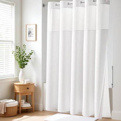 White Hook Free Waffle Shower Curtain & Snap-in Fabric Liner,72x87 | Less Time to install, 3 in 1 Fabric Shower Curtain and Liner Set with Magnets, Extra Long, Shower Curtains for Bathroom - color: A White, size: 72"W x 87"L (Pack of 1)