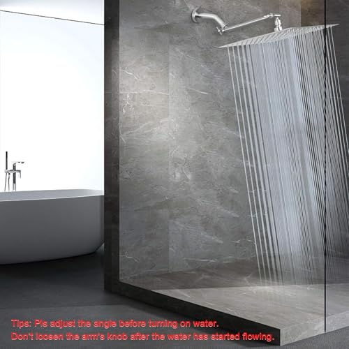 NearMoon Rain Shower Head with 11’’ Adjustable Extension Arm, Large Stainless Steel High Flow Rainfall Square Head, Bath Shower Waterfall Full Body Coverage (12 Inch, Brushed Nickel) - color: Brushed Nickel, size: 12 Inch