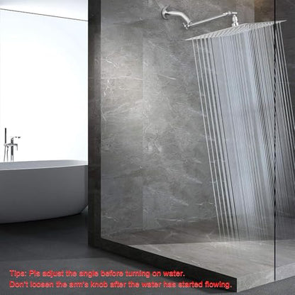 NearMoon Rain Shower Head with 11’’ Adjustable Extension Arm, Large Stainless Steel High Flow Rainfall Square Head, Bath Shower Waterfall Full Body Coverage (12 Inch, Brushed Nickel) - color: Brushed Nickel, size: 12 Inch