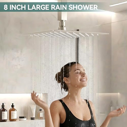 STARBATH Shower Faucet Set Shower System with Diverter Valve Brushed Nickel | 8" Ceiling Mount Rain Shower Head and Handheld Spray for Two Person, Shower System with Diverter Valve and Trim Kit Complete - color: Brushed Nickel, size: 8"-02