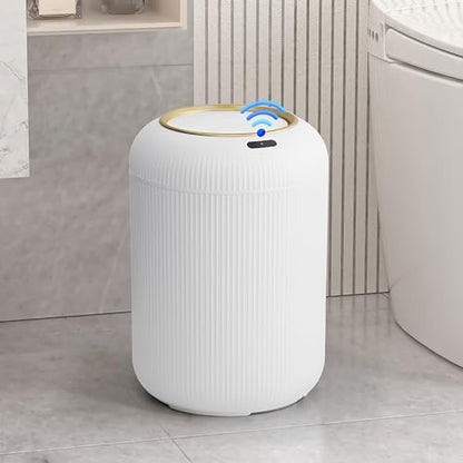 Automatic Motion Sensor Bathroom Trash Can with Lid,White and Gold | 3 Gallon Touchless Trash Bin,Auto Plastic Electric Garbage Cans Small White waste basket for Office, rv, Bedroom, Living Room - color: White