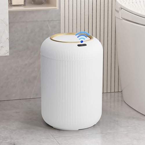 Automatic Motion Sensor Bathroom Trash Can with Lid,White and Gold | 3 Gallon Touchless Trash Bin,Auto Plastic Electric Garbage Cans Small White waste basket for Office, rv, Bedroom, Living Room - color: White