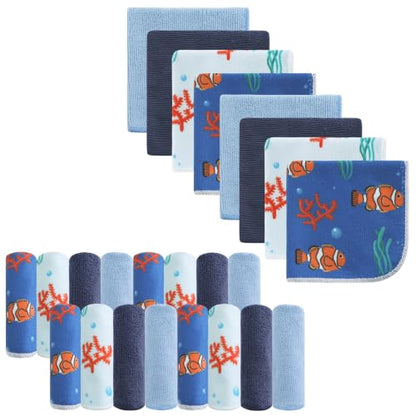 Baby Washcloths, 24Pack Baby Wash Cloths Extra Soft & Ultra Absorbent, Baby Towels and Washcloths Face Towels for Unisex Boys Girls Body, Washclothes Gentle on Sensitive Skin, 9x9 Fish - color: Fish