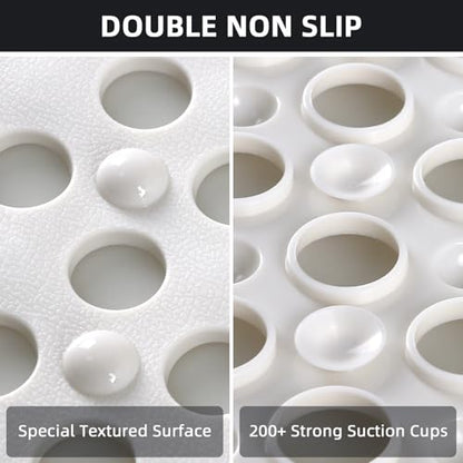 Shower Mat Non Slip: 35.4" x 23.6" Large PVC Heavy Shower Mats for Inside Shower - Quick Dry Shower Foot Scrubber Matt with Drain Hole and Suction Cups for Elderly - color: Creamy White