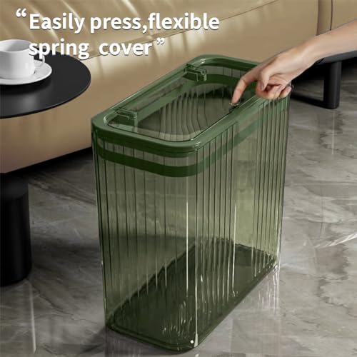 Bathroom Trash Cans with Lids, 3.5 Gallon (Green) | Garbage Can for Bedroom, Office, Plastic Slim Waste Basket with Press Top Lid, 15L Clear Trash Bin for Home, Kitchen - color: Green, style: Side Opening