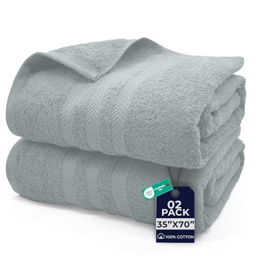 DAN River 2 Pack Bath Sheets Extra Large 35x70, Large Bath Towels for Adults, XL Oversized Heavy Duty Towel Set, 600 GSM 100% Ring Spun Cotton, Soft Quick Dry, Silver - color: Highrise, size: Bath Sheet 35x70" (PK 2)