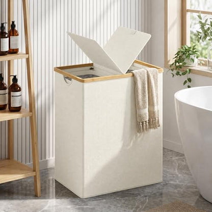 efluky Laundry Hamper with Lid, Double Laundry Basket with 2 Removable Bags, 2 Section Laundry Bin with Bamboo Handles for Bathroom, Bedroom & Laundry Room, 170L (44.9 Gallon) Beige - color: Beige, size: 170L Dual