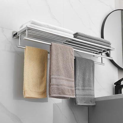 Bathroom Towel Rack with Double Towel Bar 32 Inch Bathroom Hotel Shower Shelf SUS304 Stainless Steel Modern Wall Mounted Holder Polished Chrome - color: Polished Chrome, size: 32 Inch/ 80cm