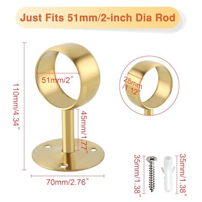 Alise Curtain Rod Holders Bracket 2''Dia,Closet Rod Holders Wall Mount | Ceiling Mounted Curtain Rod Flange Brackets,Ceiling Curtain Rods Brackets for Bathroom,Stainless Steel,Gold Finish,4 Pcs - color: Golden Finish, size: 51mm/2-Inch Dia.
