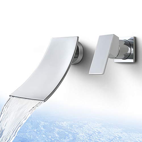 SKOWLL Wall Mount Faucet Bathroom, Wide Waterfall Spout, Single Handle Waterfall Tub Faucet High Flow Vessel Sink Faucets, Include Rough-in Valve, Polished Chrome - color: Polished Chrome