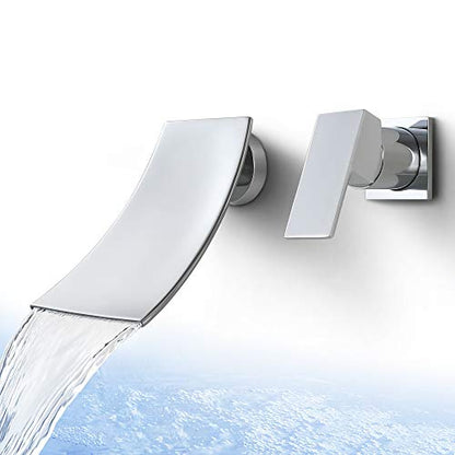 SKOWLL Wall Mount Faucet Bathroom, Wide Waterfall Spout, Single Handle Waterfall Tub Faucet High Flow Vessel Sink Faucets, Include Rough-in Valve, Polished Chrome - color: Polished Chrome