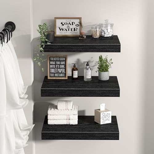 QEEIG 12" Deep Floating Shelves for Wall - 12 x 16 inch Book Shelf Bathroom Bedroom Kitchen Living Room Hanging Bookshelf Farmhouse Set of 3, Black (026-40B3) - color: B. Black, size: 15.7" x 11.6"