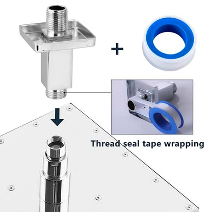 Straight Shower Arm with Flange, Ceiling Mount 3", Polished Chrome | Square, Pipe Replacement, For High Pressure Rain Shower Head, 1/2"NPT, G1/2 - color: Square Polished Chrome 3 Inch